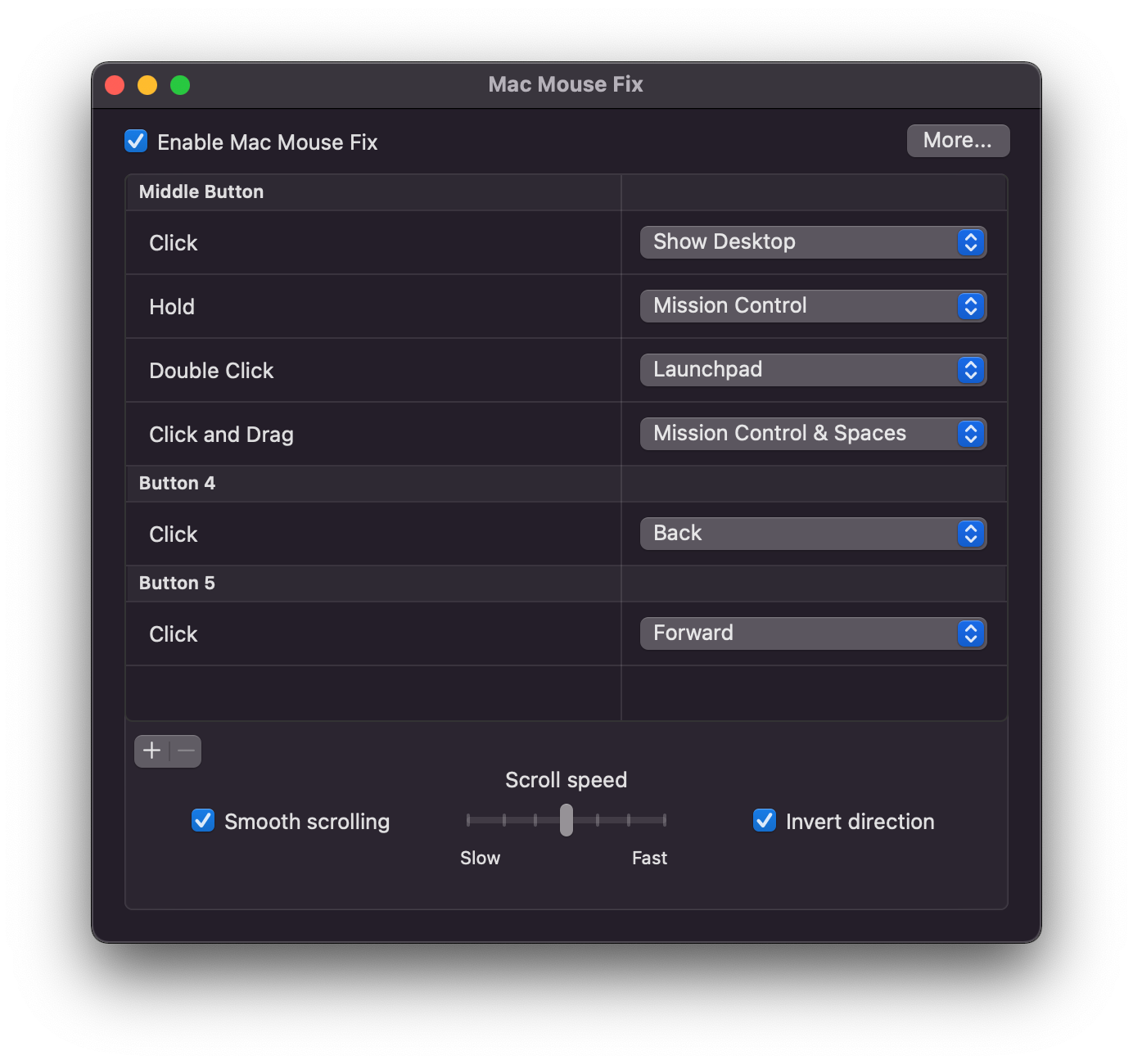 Mac Mouse Fix settings screen